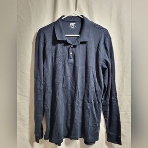Lands' End Navy Long Sleeve Polo, Size Medium Tall